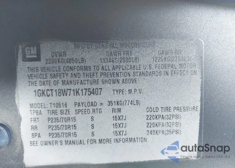 2001 GMC Jimmy Sls W/1Sb z USA, uszkodzony, nr VIN 1GKCT18W71K175407